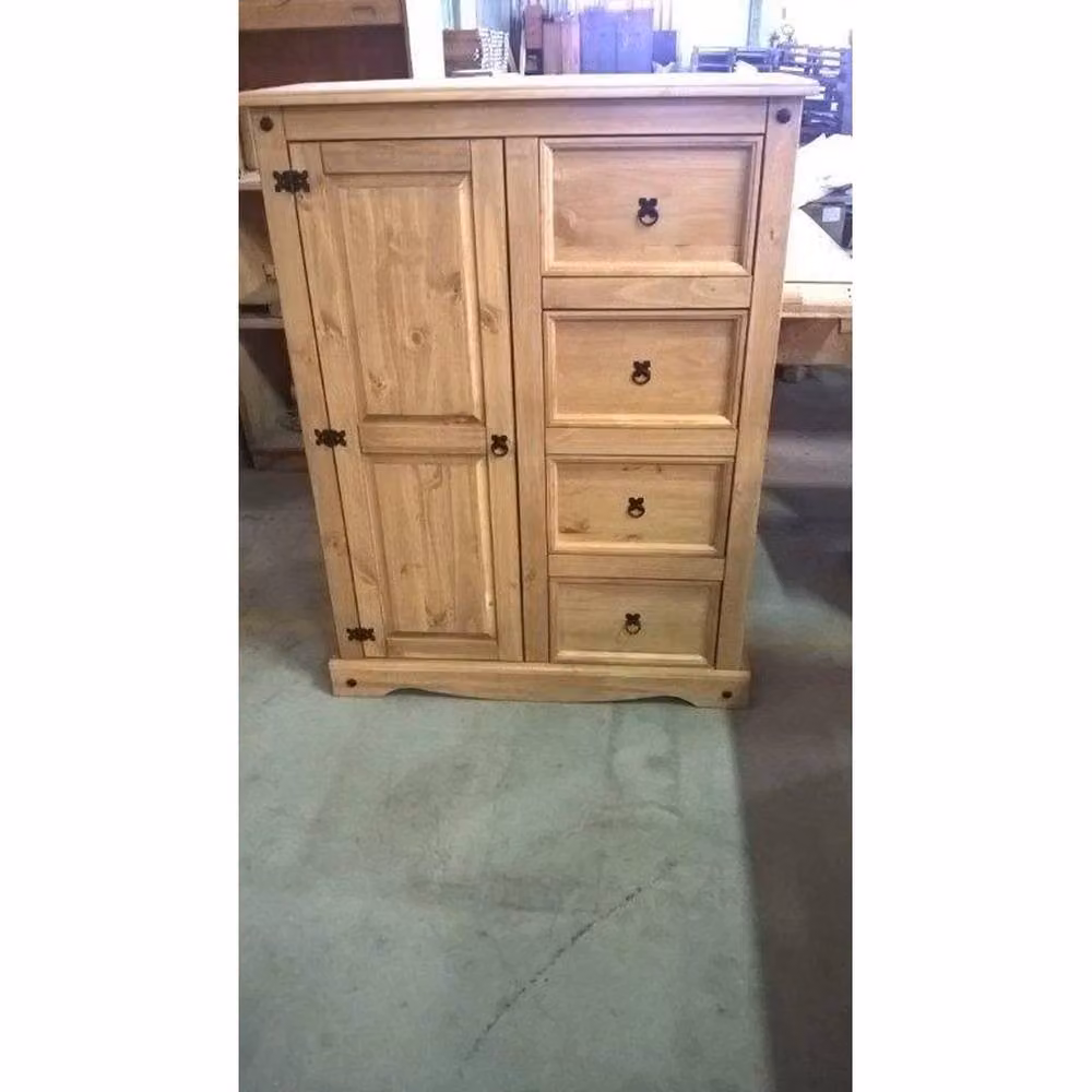 FORGEVIO Natural Mexican Pine Tallboy Wardrobe with Integrated Drawers in Brown – 2