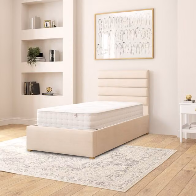 Aspire Modern Upholstered Ottoman Storage Bed with Lift Up Base in Beige and Yellow, W/D/H: 90 x 200 cm
