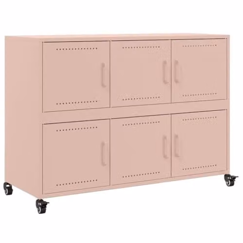 vidaXL Pink Metal Sideboard with Castors, W: 100.5 cm, D: 39 cm, H: 72 cm