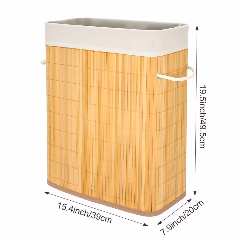 EONLION Foldable Bamboo Laundry Basket, 40L, Beige, W/D/H: 49.5 x 40 x 15 cm – 2