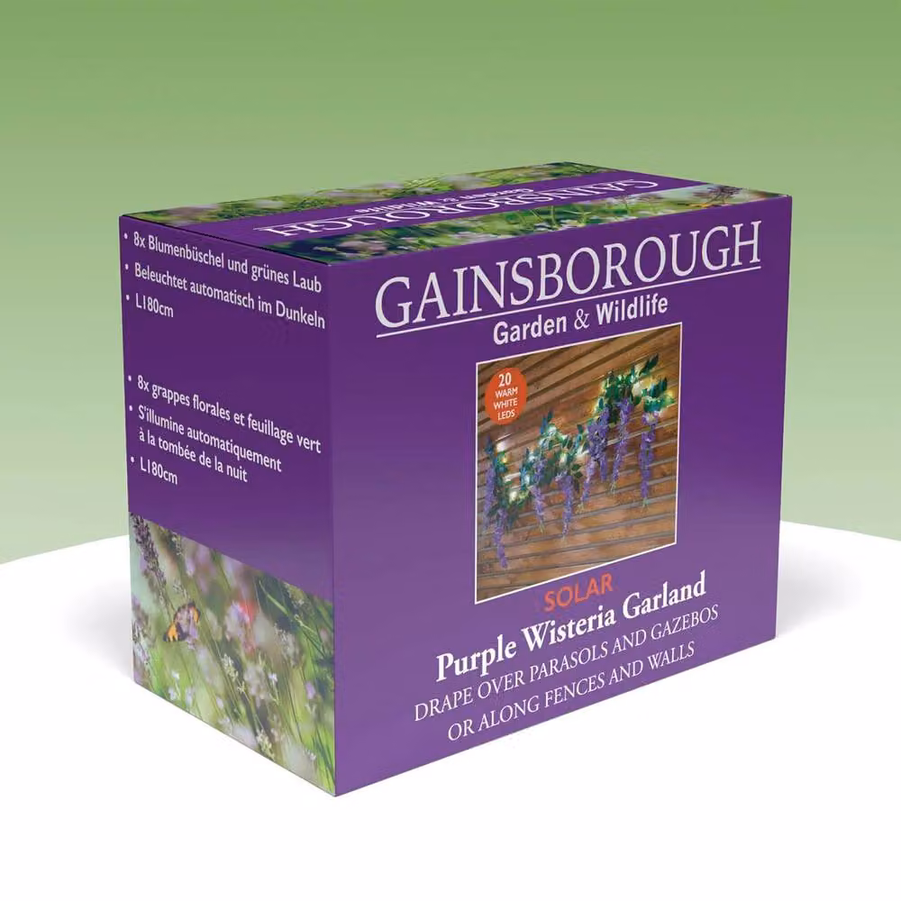 Gainsborough Solar Purple Wisteria Garland with 20 Warm White LEDs, L180cm – 3