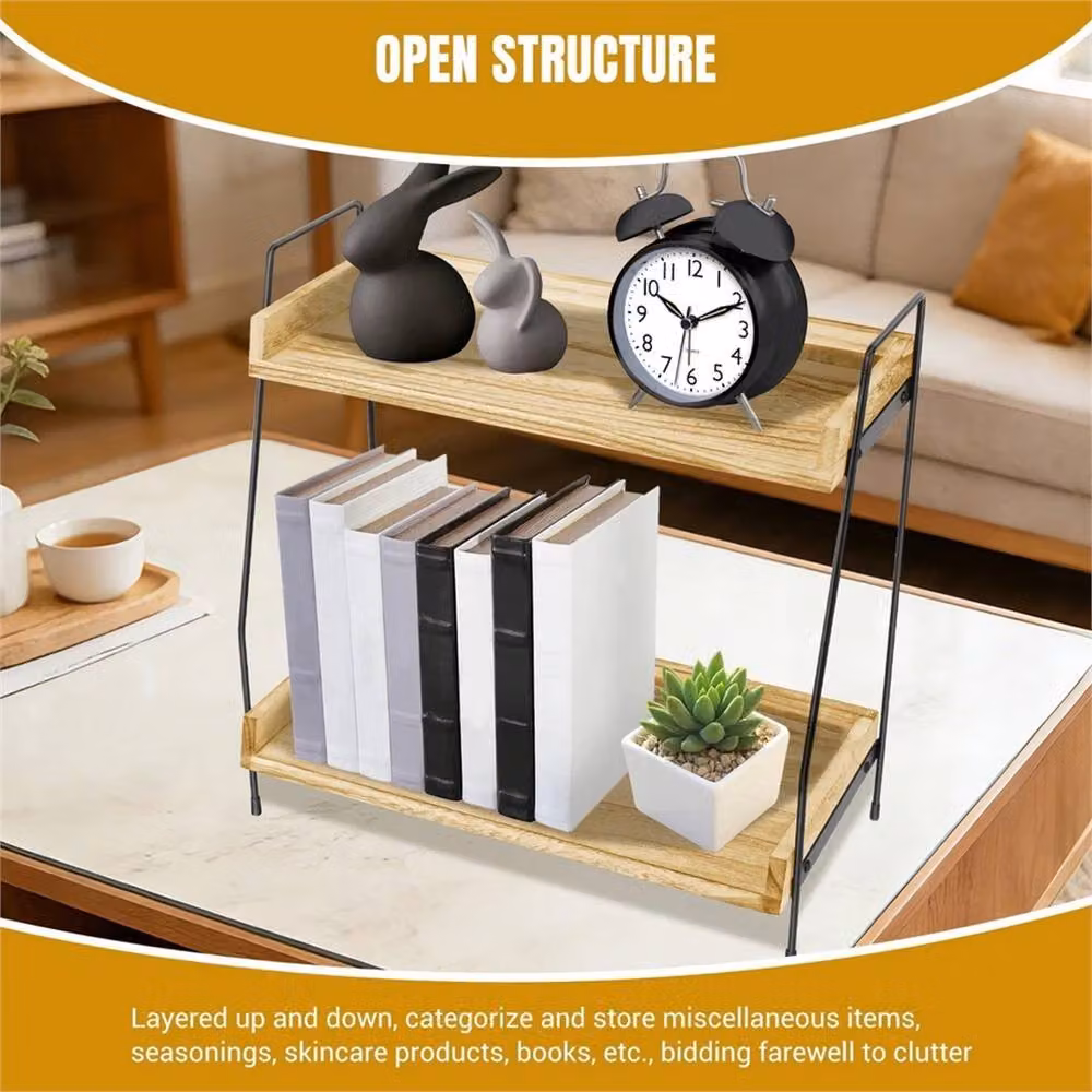EONLION Industrial Brown Wood and Metal Shelf Organiser for Coffee Stations and Spice Racks, W: 100 cm, D: 37.5 cm, H: 19 cm – 3