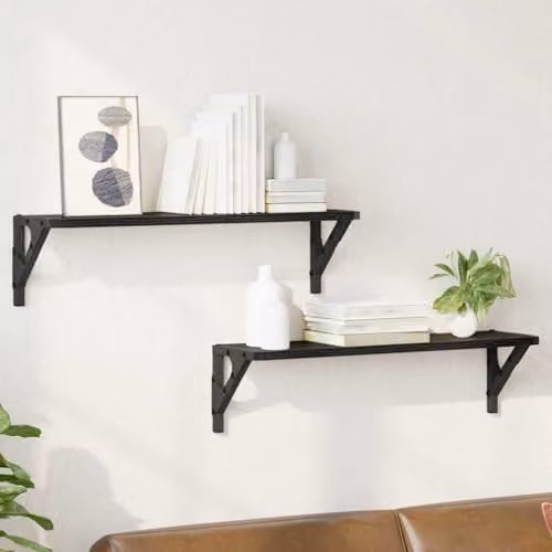 vidaXL Set of 2 Wall-Mounted Oak Shelves in Black, W/D/H: 60 x 15 x 15.5 cm – 2