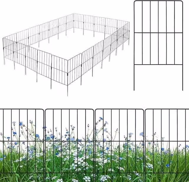 FLAVORA 10 Pack Metal Decorative Animal Barrier Garden Fence Panels in Black, W/H: 100 x 100 cm