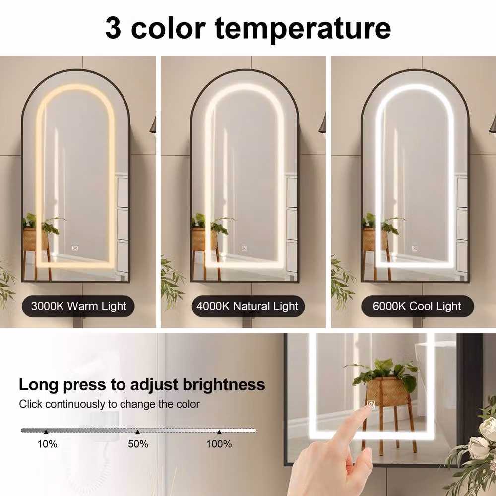 KEEPREAPER Modern Black Bathroom Mirror Cabinet with LED Lighting and Shaver Socket, W/H: 40 x 80 cm – 6