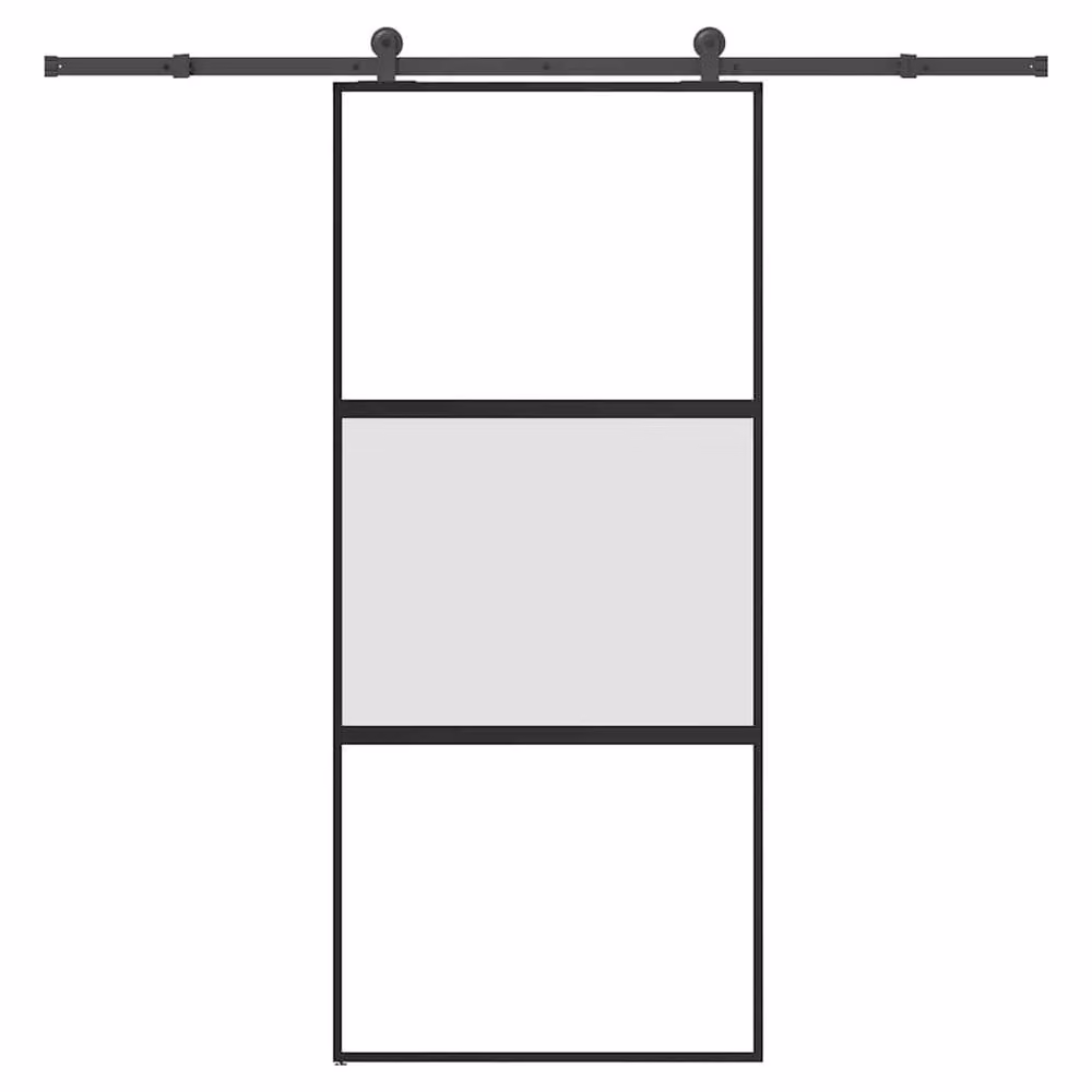 Berkfield Home Sliding Door with Hardware Set, Black Tempered Glass and Aluminium, W: 90 cm, H: 205 cm – 1