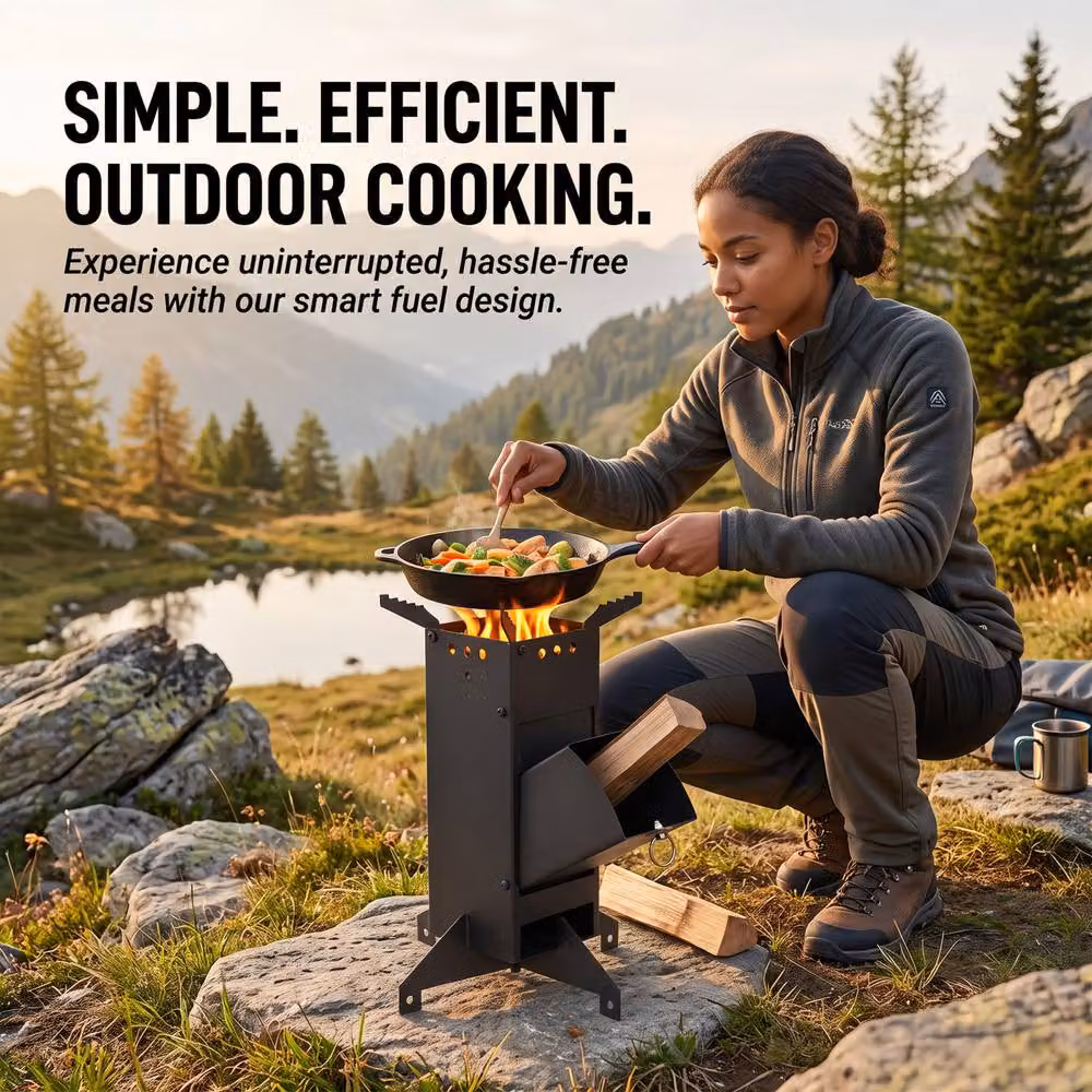 Crystals Heavy Duty Rocket Wood Burning Stove Portable Camping Cooker in Black – 5
