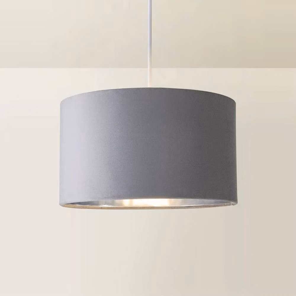 FORGEVIO Grey and Chrome Fabric Cylinder Lampshade Ceiling Light Shade, Diameter: 35 cm – 2