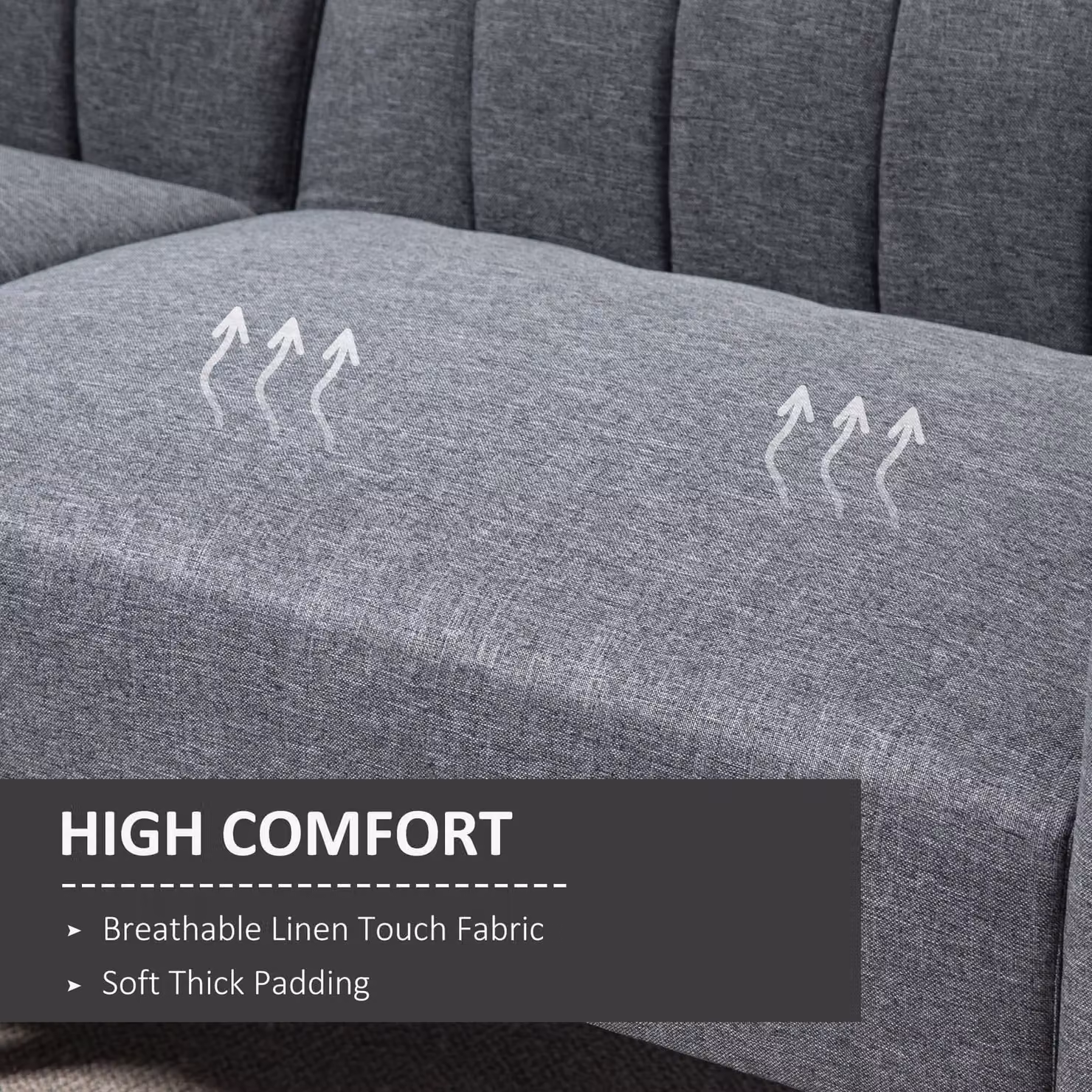 HOMCOM Two Seater Click Clack Sofa Bed in Grey Linen Fabric with Adjustable Split Backrest – 3