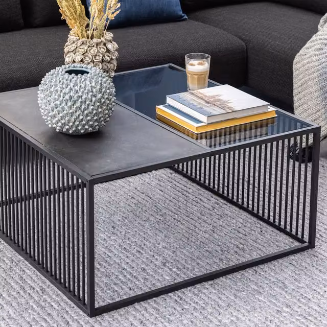 Furniture To Go Strington Square Coffee Table in Black with Matt Glass and Metal Industrial Design