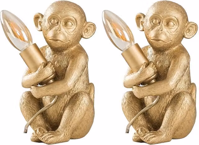 ValueLights Georgina Monkey Table Lamps, Set of 2, Gold/Brass
