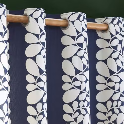 Orla Kiely Sycamore Stripe Floral Eyelet Lined Curtains in Space Blue, W: 117 cm, H: 183 cm – 2