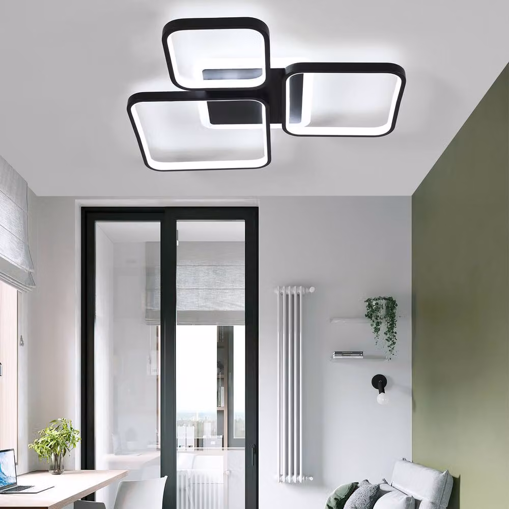 Goeco Modern Square LED Ceiling Light, 45W, Black, Dimmable with Remote Control – 3