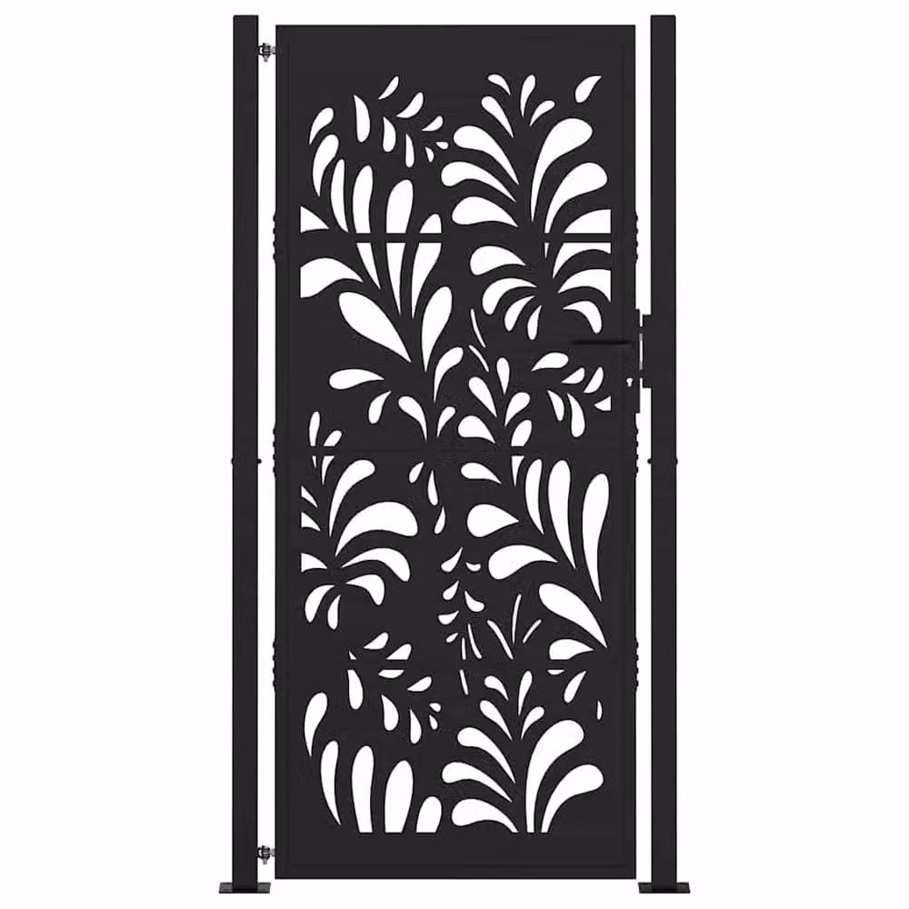 Berkfield Home Black Steel Wave Design Garden Gate W: 105 cm, H: 205 cm – 3