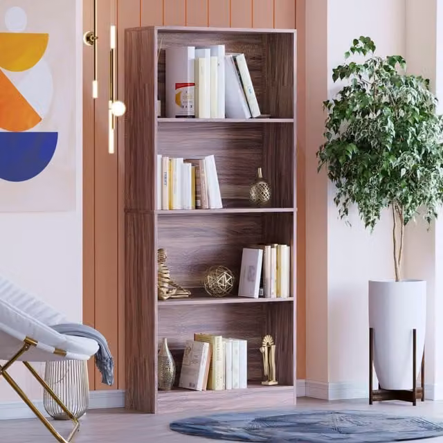 Vida Designs Cambridge Modern Walnut Bookcase with 4 Shelves, H 140 x W 60 x D 24 cm
