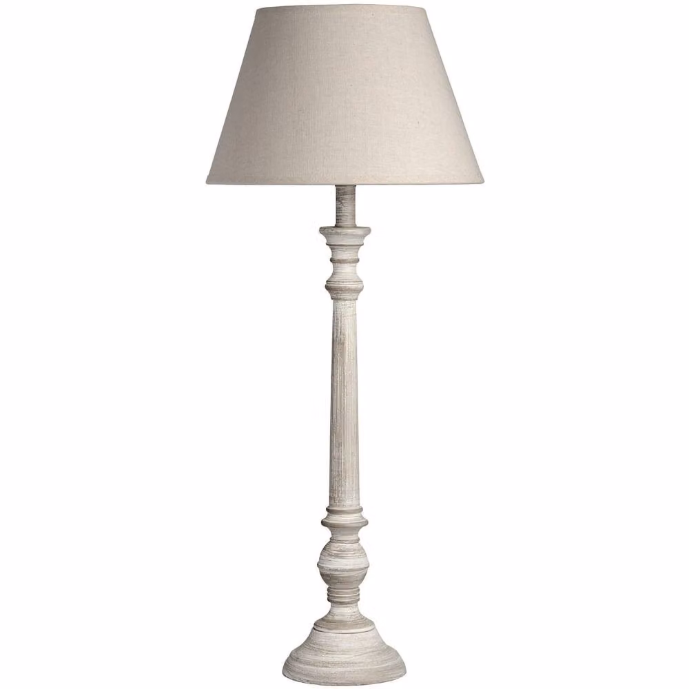 Wyld Haus Baronnies Wooden Pedestal Table Lamp with Grey Fabric Tapered Shade – 2