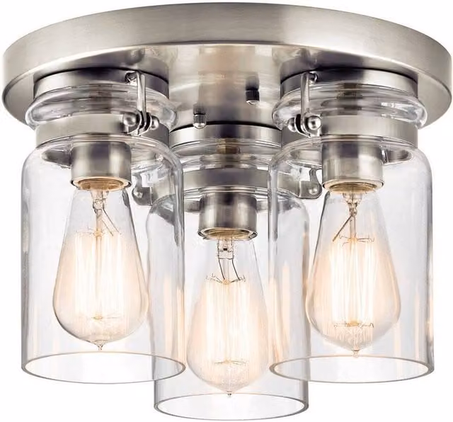 Elstead Modern 3 Light Cylinder Flush Mount Ceiling Light in Silver and Grey with Transparent Glass and E27 Fitting