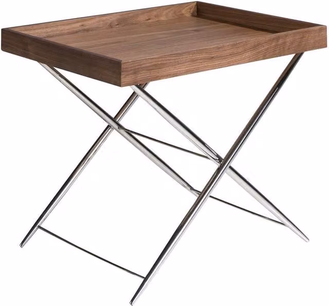 Angel Cerda Rectangular Corner Table in Brown Walnut Veneer with Chrome Legs, W/D/H: 48.0 x 51.0 x 61.0 cm – 1