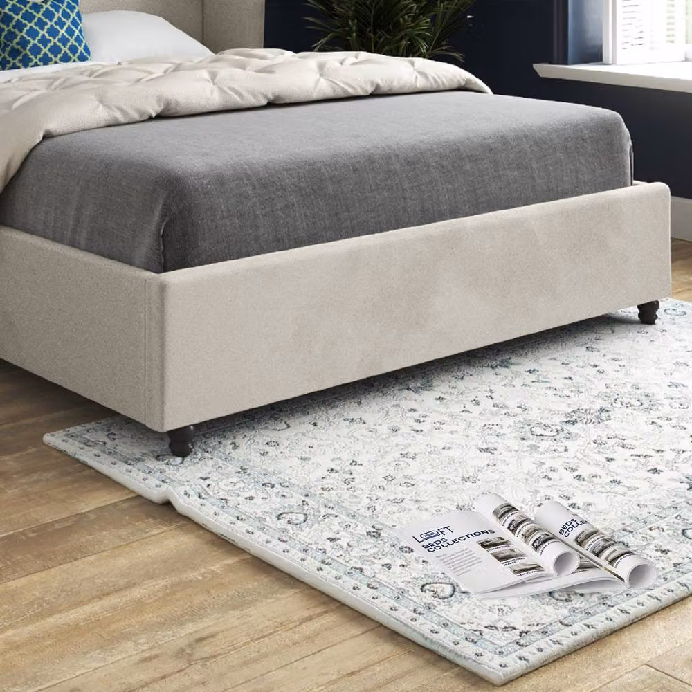 KDMD Wiggonholt Curved Winged Upholstered Bed Frame in Beige Soft Velvet, Super King, W/D/H: 200 x 189 x 137 cm – 5
