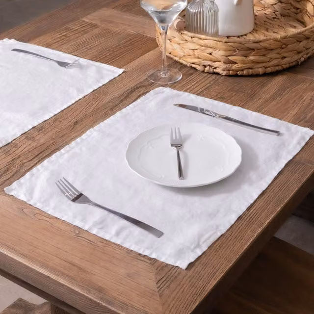 Native Natural Set of 4 White Rectangular 100% Linen Placemats