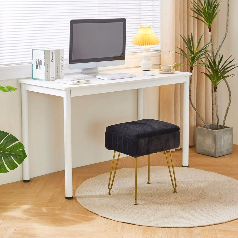 FORGEVIO Velvet Ottoman Stool with Storage Space and Footrest, Black and Multicolour – 4