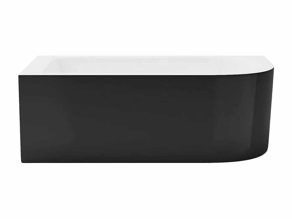 Vente-unique Glossy Black Left Angle Corner Bathtub with Apron, W/D/H: 170 x 75 x 58 cm – 2