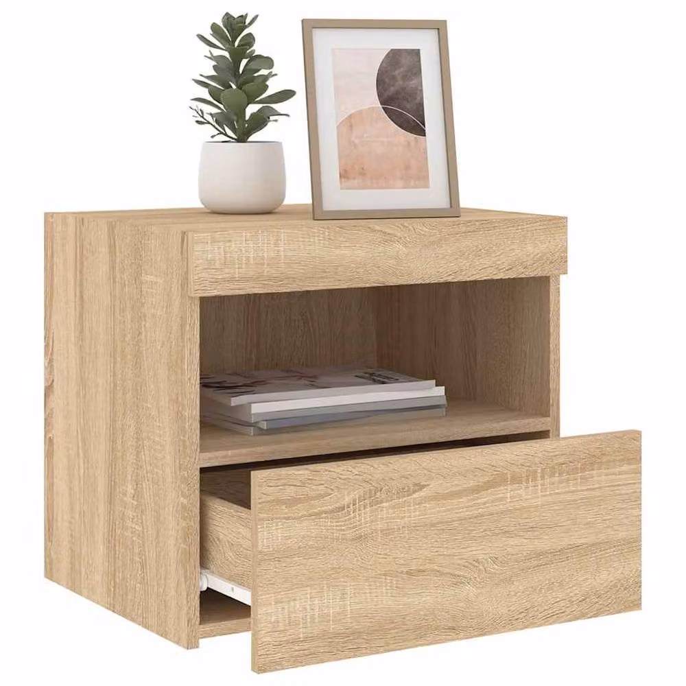 Berkfield Home Beautiful Bedside Cabinet with Integrated LED Lights in Sonoma Oak Brown, W/D/H: 50 x 40 x 45 cm – 3
