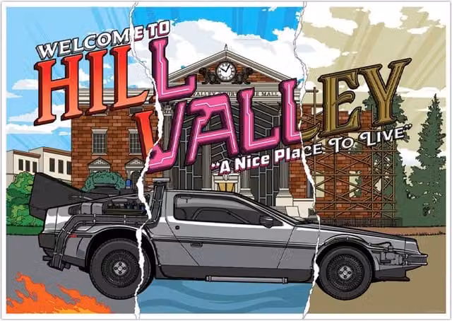 FaNaTtik Back to the Future 40th Anniversary Hill Valley Limited Edition and Numbered A3 Art Print, Multicolour – 1
