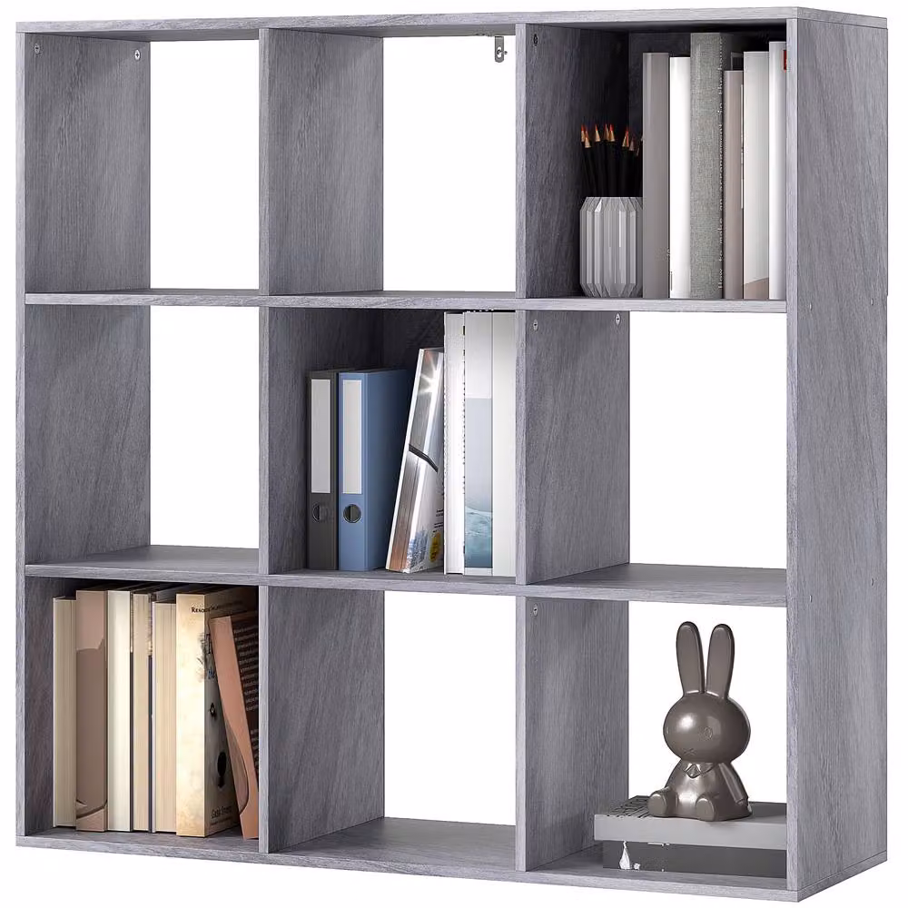 STILVORA Freestanding Storage Shelf with 9 Open Cubes in Matt Grey – 4