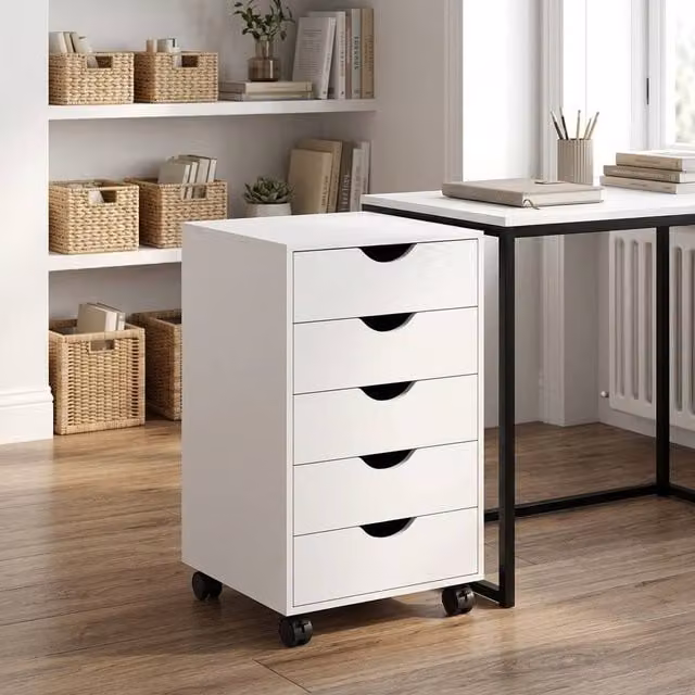 STILVORA White 5-Drawer Filing Cabinet with Castors