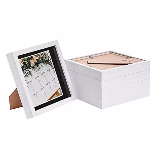 Nicola Spring 5 Piece Square 3D Shadow Box Photo Frame Set with Grey Mount and Glass Aperture in White and Black – 1