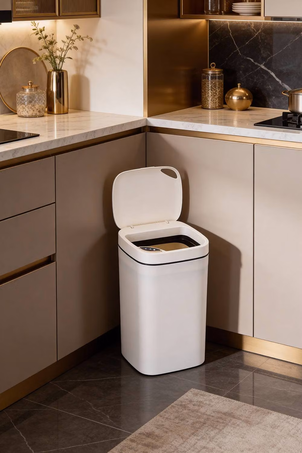 Living and Home 16L Automatic Motion Sensor Rubbish Bin with Soft Close in Cream/Beige – 3