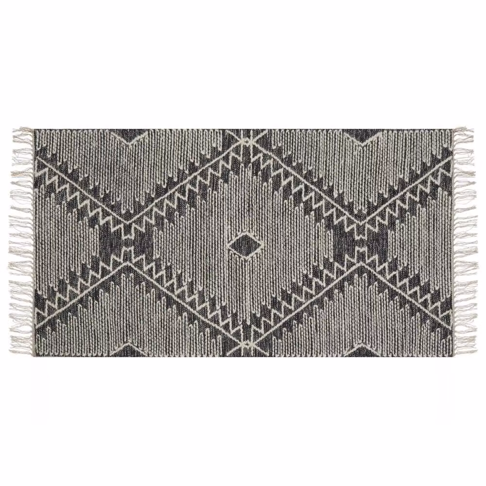 Wyld Haus Geometric Handwoven Cotton and Wool Rug in White and Black, W: 80 cm, L: 150 cm – 3