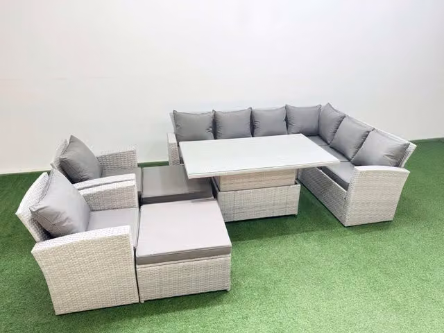 Fimous Rattan Garden Furniture Corner Sofa Set with Armchair in Light Grey