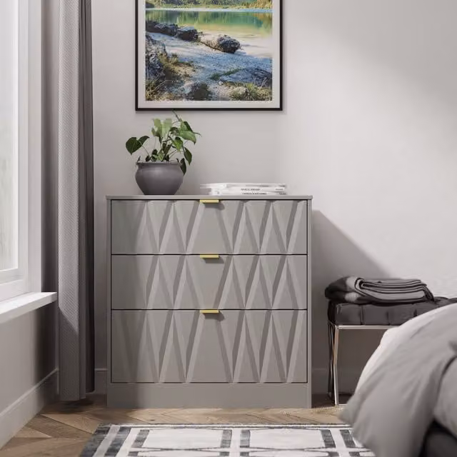Ready Assembled 2 U Washington 3 Drawer Deep Chest in Grey