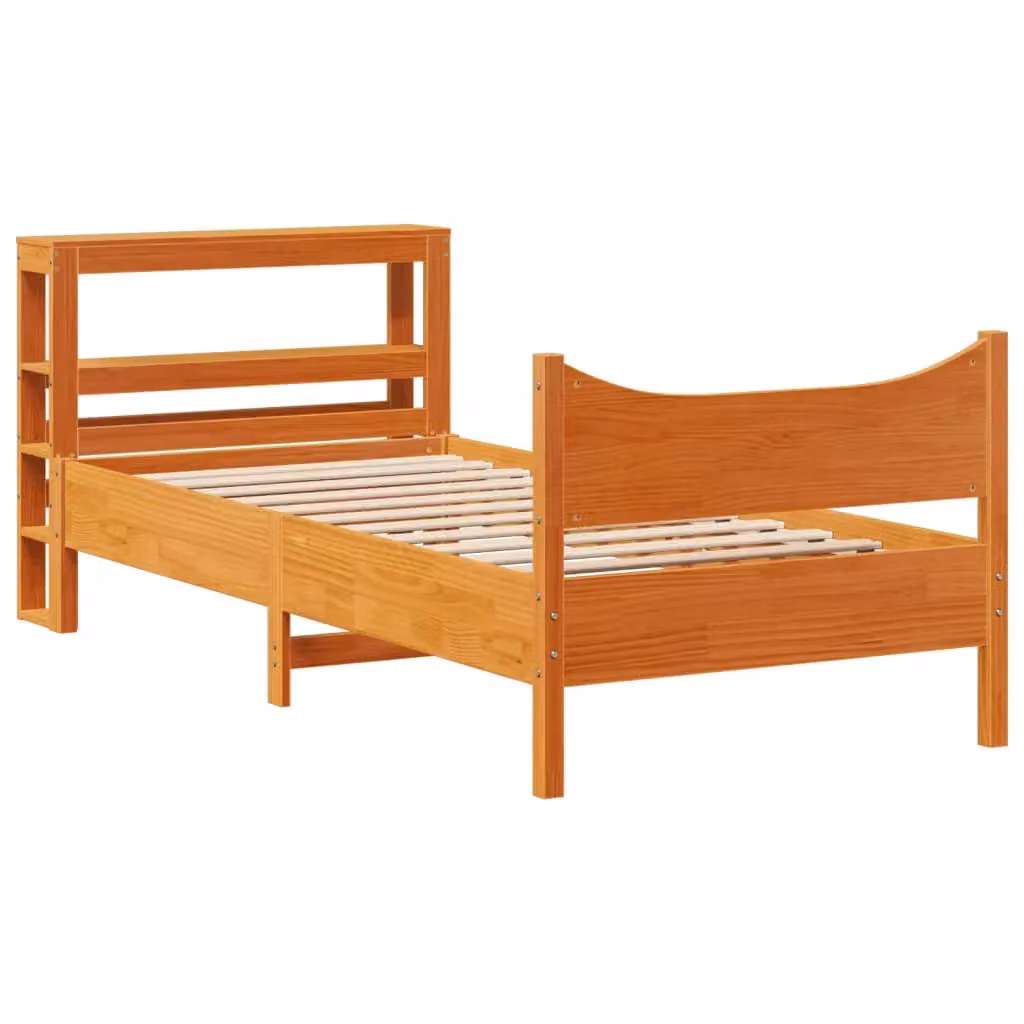 Berkfield Home Small Single Solid Wood Pine Bed Frame with Headboard in Wax Brown, W: 75 cm, L: 190 cm – 2