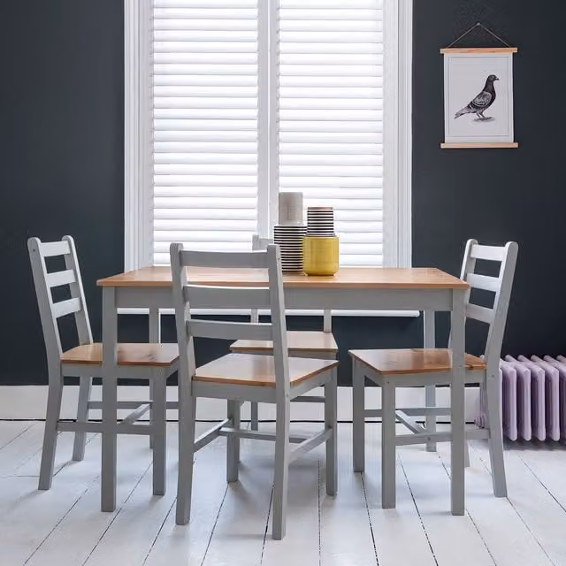 Noa and Nani Annika Rectangular Dining Table and 4 Chairs Set in Grey Pine Wood
