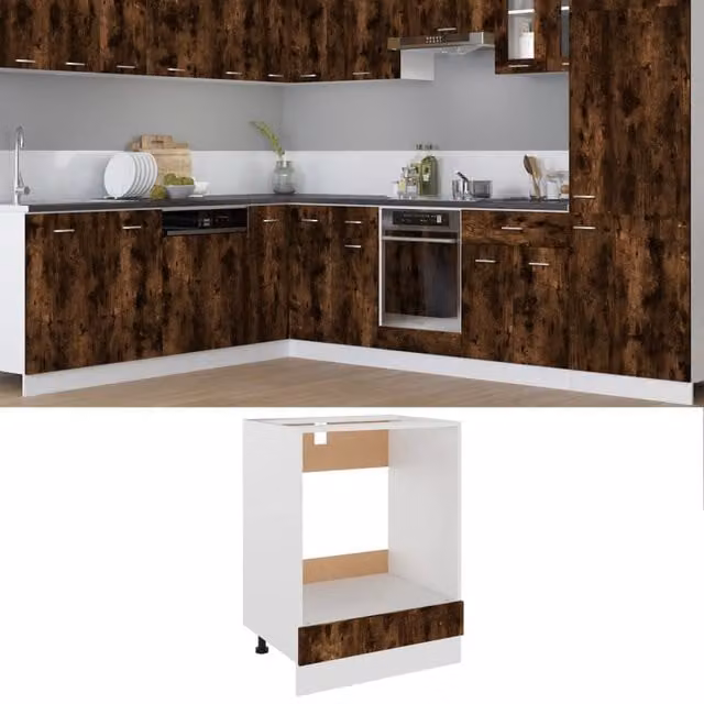 Berkfield Home Smoked Oak Oven Cabinet in Brown, W/D/H: 60 x 46 x 81.5 cm