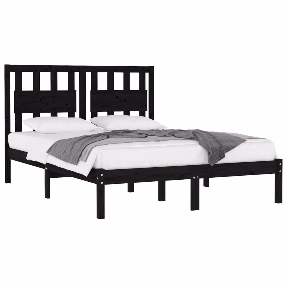 Berkfield Home Black Solid Wood Pine Bed Frame W/D/H: 200 x 200 cm – 3
