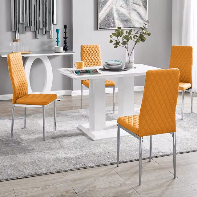 FurnitureboxUK Imperia Modern White High Gloss Rectangular Dining Table and 4 Yellow Milan Chairs Set