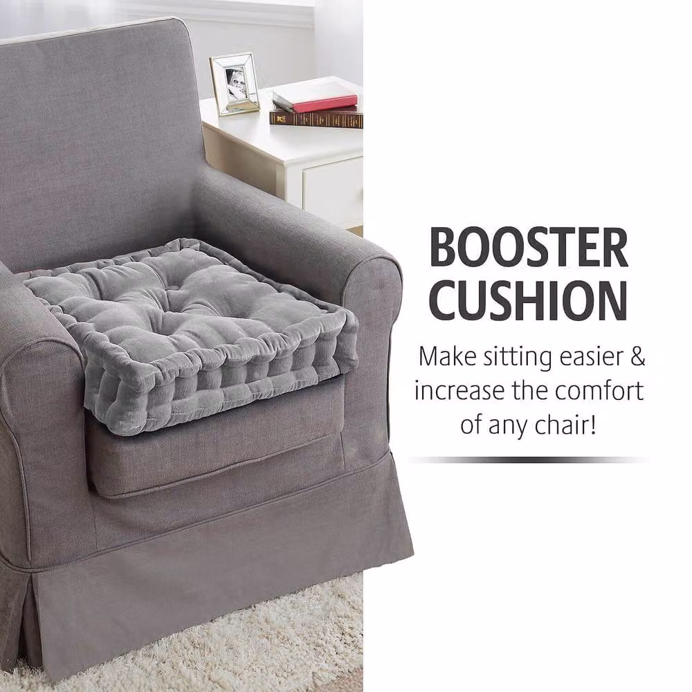 Coopers of Stortford Grey Velour Booster Cushion for Adults, W: 50 cm, D: 50 cm, H: 10 cm – 2