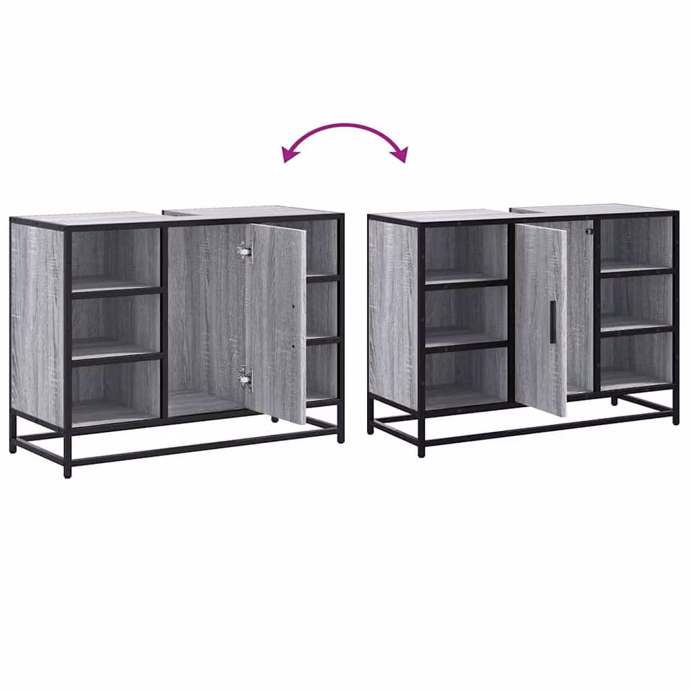 Berkfield Home Elegant Grey Sonoma Bathroom Sink Cabinet with Hinged Doors and Open Shelf, W/D/H: 80 x 33 x 60 cm – 6