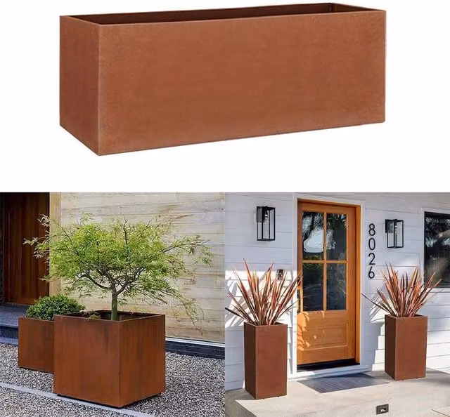 EONLION Large Metal Trough Planter in Brown, W/D/H: 80 x 30 x 40 cm – 1