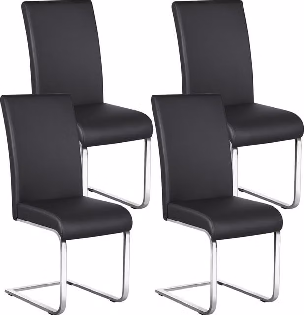 Yaheetech Modern Black Faux Leather Dining Chairs with Metal Legs