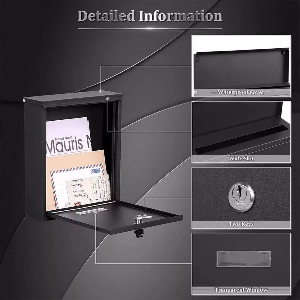 FLAVORA Secure Wall Mounted Steel Post Box, Black, H 32.0 cm x W 32.0 cm x D 9.0 cm – 6