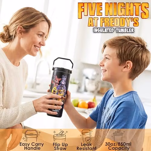Get Trend Five Nights at Freddy's Insulated Stainless Steel Tumbler with Straw and Handle, 850ml, Black – 2