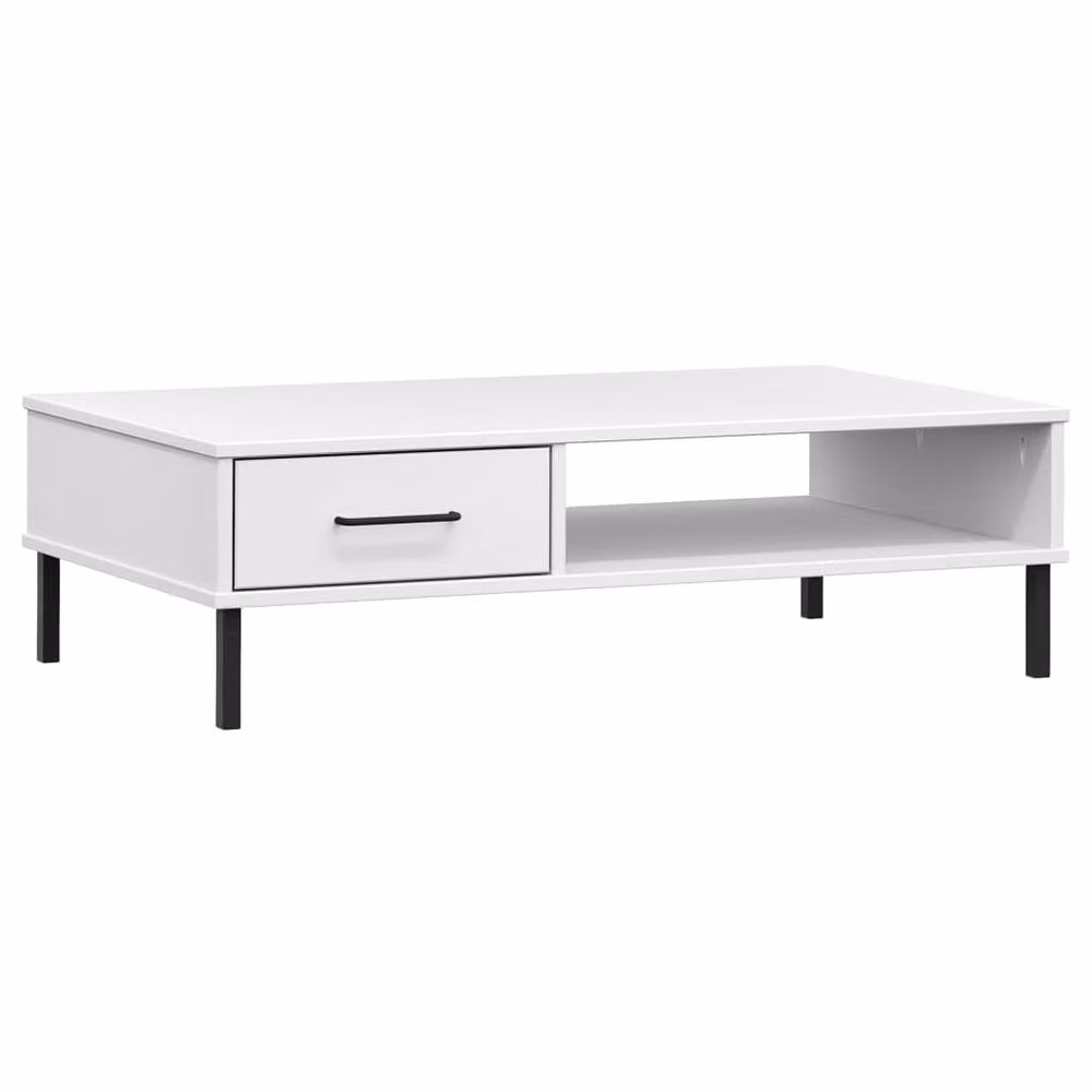 Berkfield Home Oslo White Solid Pine Coffee Table with Metal Legs – 2