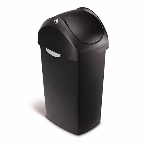 simplehuman CW1336 40L Swing Lid Kitchen Bin, Black Plastic, W: 29.8 cm, H: 72.0 cm, D: 38.4 cm