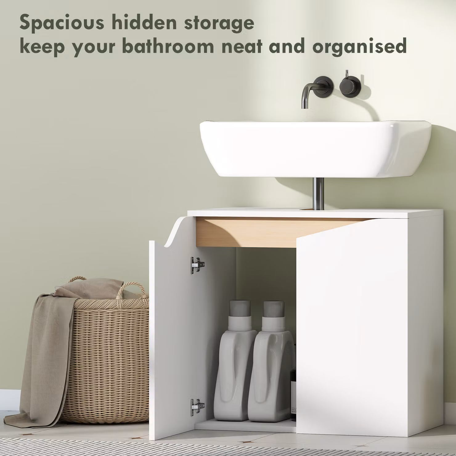 HOMCOM White Under Sink Bathroom Storage Cabinet with Soft-Close Hinged Doors – 3