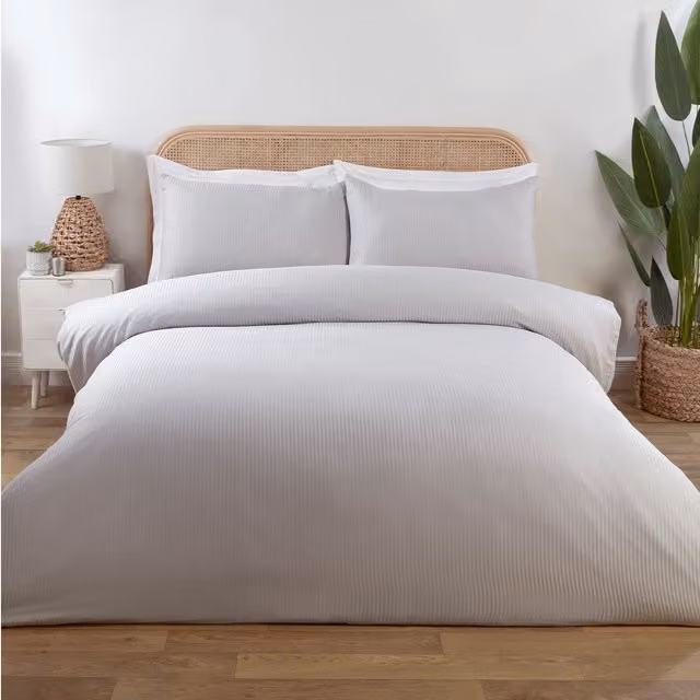 Divante Striped Bamboo Cotton Duvet Set in Silver, 140 x 200 cm